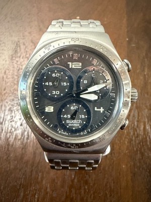 2004 Swatch Irony Chrono Blustery Black YCS564G 40mm Steel Watch - 7 in bracelet