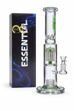 ESSENTIAL Straight Water Pipe 15" – 10-Arm Perc | Green Accent | Free Shipping