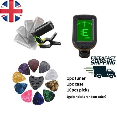 Digital Chromatisches Clip-On Stimmgerät LCD Gitarre Akustik Elektrisch + AKKU + 5 PLEKTREN