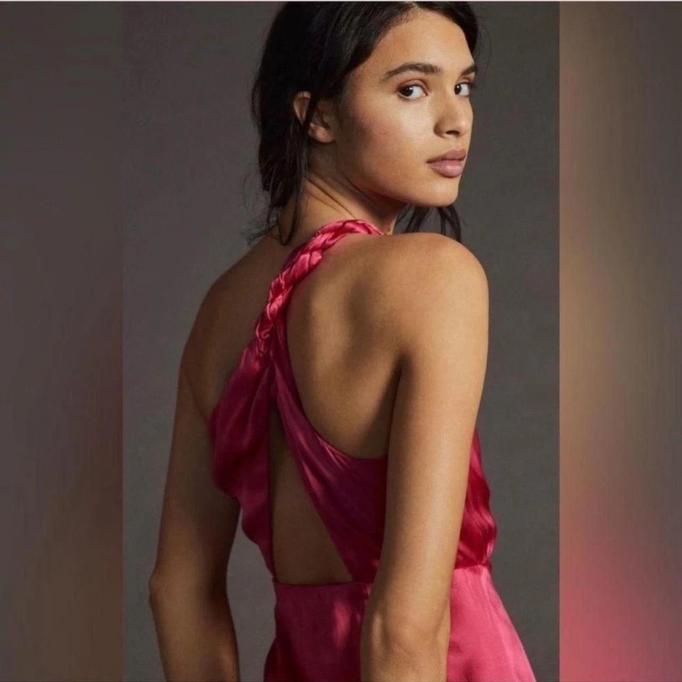 Vestido midi Anthropologie de seda con un hombro talla 16 nuevo con etiquetas rosa frambuesa $260 Foto 2 de 4