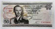 1972 Issue Luxembourg 50 Francs Banknote Pick# 55a Very Fine Plus