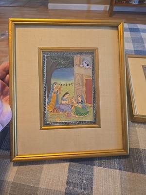 Hand Painted Miniature On Marble Plate Princess India Scene Of Mughal 5x7 Framed
