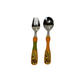VTG Madagascar Dream Works Kids Size Spoon & Fork Stainless Orange Melamine 2005