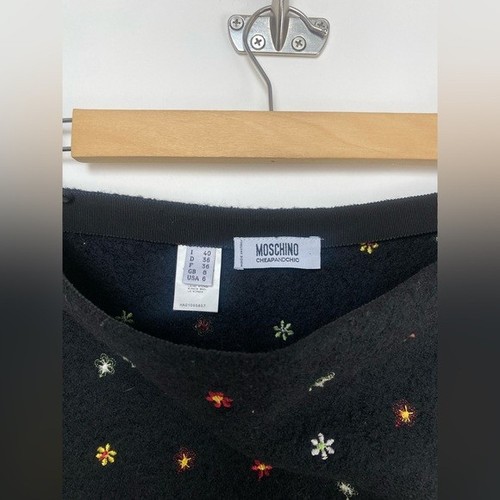 Vintage 00s’ Y2K Moschino Cheap & Chic Wool Pencil Skirt Embroidered flowers - Picture 8 of 12
