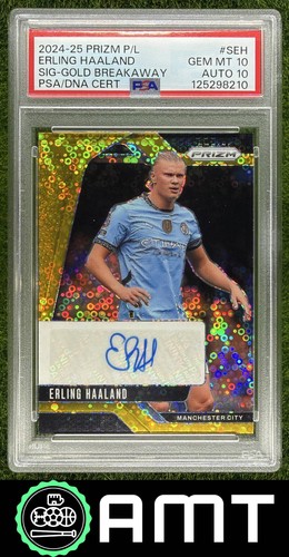Erling Haaland PSA 10 2024-25 Panini Prizm Premier 3/5 Auto Gold Breakaway 8210