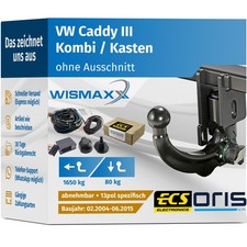 ANHÄNGERKUPPLUNG für VW Caddy III 04-15 vert. abnehmbar ORIS +13pol ESatz ECS