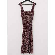 Reformation Midi Dress Burgundy Floral Ruched Square Neck XS Cottagecore