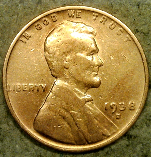 1938 D American Cent Circulated Brown Denver Mint Lincoln Wheat Penny