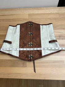 Womens Brown Cream Steampunk Brocade Lace Up Corset Bustier Top Size L