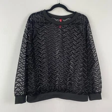 Ruby Ribbon Crochet Pullover Top Size Pullover Crew Neck See Through