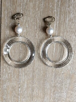 Boucles D'oreilles Clips Vintage Anneaux Transparent - Photo 1/4