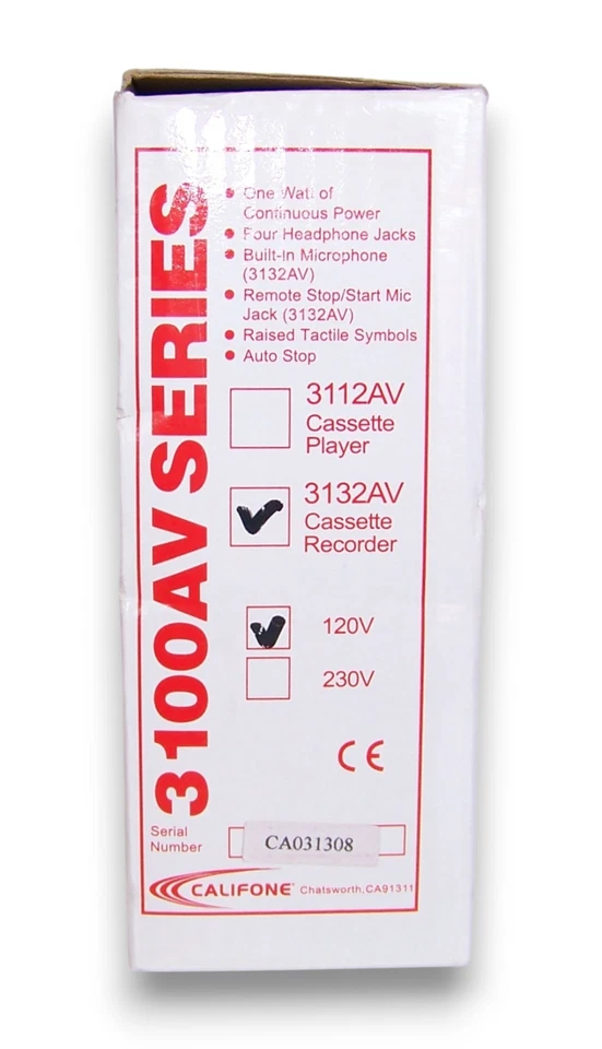 Винтажный Califone портативный кассетный плеер рекордер 3132AV новый в коробке - Изображение 2 из 4
