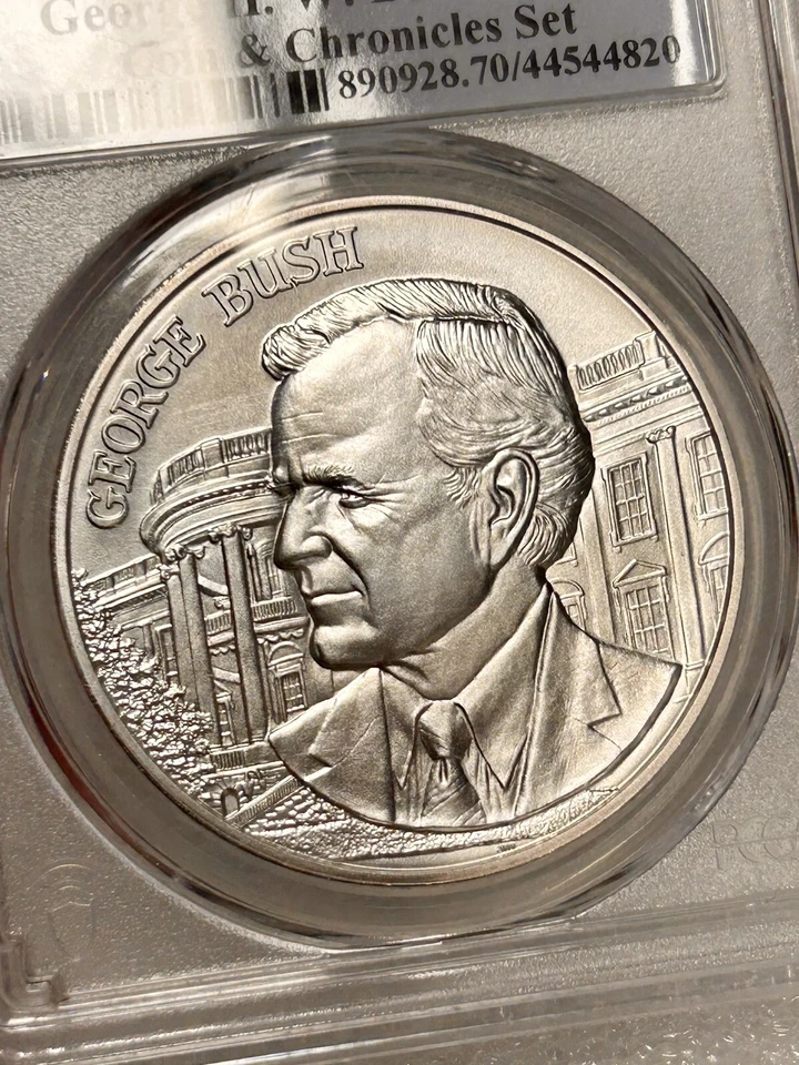 2020 C&C GHWB $1 PCGS Reverse PF 70 Coin and MS 70 Silver Medal First Strike - Image 3 of 4