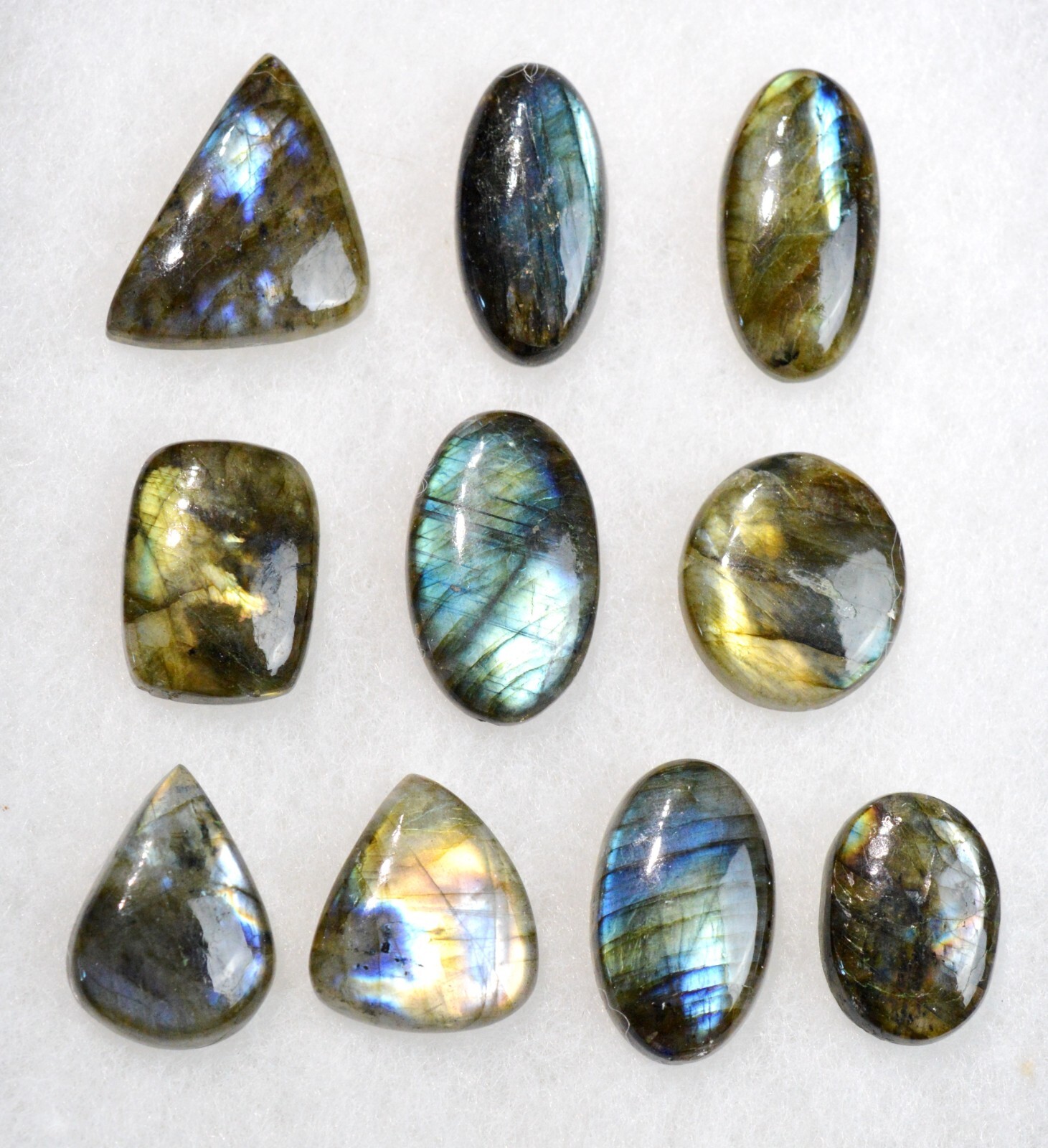 Lot de 10 pierres labradorite de Madagascar taille cabochon pour bijoux poids 392 cts