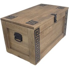 Holztruhe mit Rädern wengefarbenes Design Griechische Truhe mit Kippdeckel