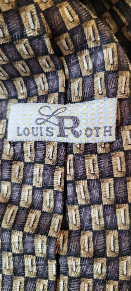 Corbata Louis Roth Hecha a Mano Estampado Geométrico Novedad 100% Seda Marrón Foto 2 de 3