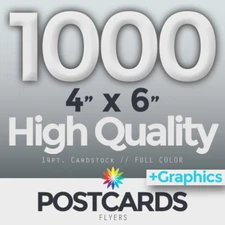 1000 Full Color 4"x6" POSTCARDS/FLYERS - BOTH SIDES - FREE DESIGN & SHIPPING