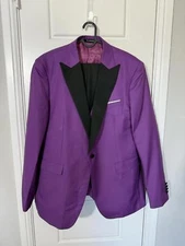 WANGYUE Suits for Men Size Large Purple and Black 3 Pieces Notch Lapel 