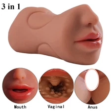 3in1 Pocket Pussy Male Masturbator TPE Realistic Oral Vagina Anal Sex Toys Men
