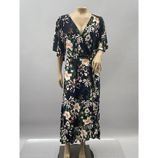 Jodifl Dress Women M Blue Floral True Wrap Midi Length Tea Cottagecore Casual
