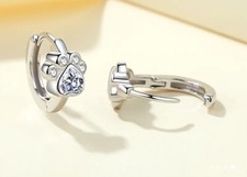 925 Sterling Silver Paw Print Hoop Earrings