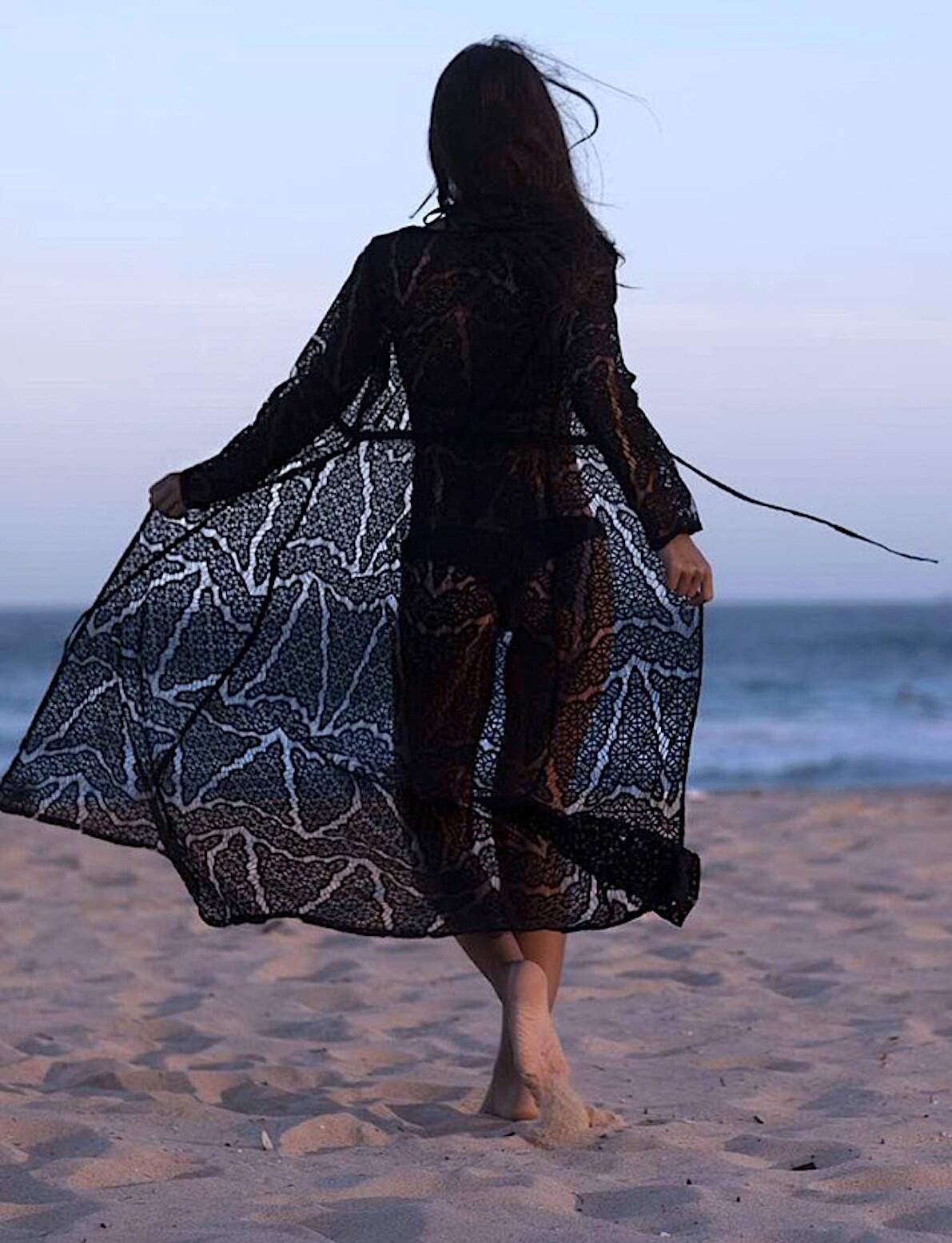 L-Peach Donna Pizzo Floreale Abito Lungo da Spiaggia Parei Copricostume