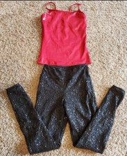 2 Pc Red And Black Balera Shiny Sequin Jazz Tap Cheer Dance Costume Adult Medium
