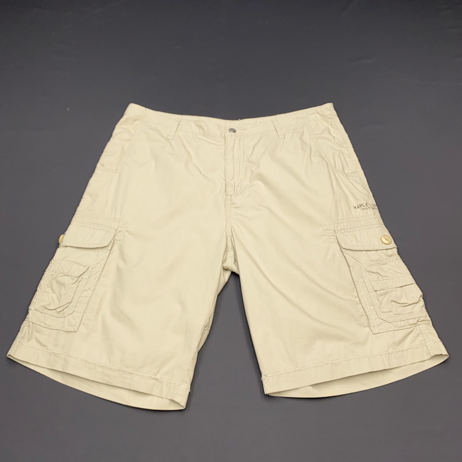 Harley Davidson Cargo Shorts Adult 38 Beige Embroider… Gem
