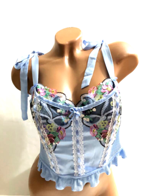 VS For Love and Lemons Louise Blue Floral Embroidery Bustier