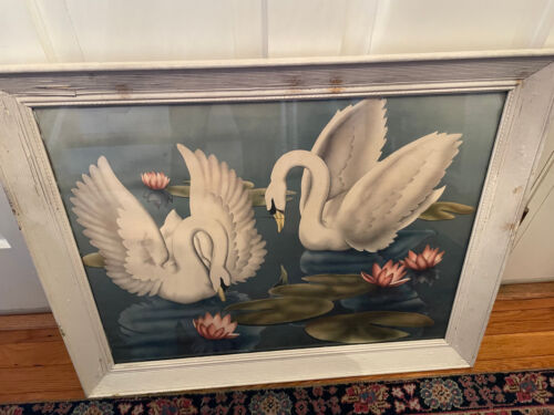 Vintage MCM HTF TURNER Framed Print Swans Birds 32 ½” x 27” - Picture 2 of 13