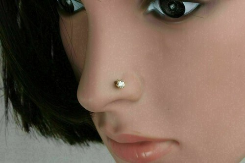 Round Cut Natural 0.03 Ct Diamond Stud Screw Nose Piercing Pin 14Kt Yellow Gold - Picture 8 of 13