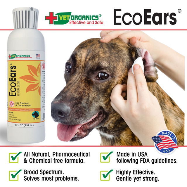 EcoEars Natural Dog Ear Cleaner Infection Formula for Itch Head 8 Oz
