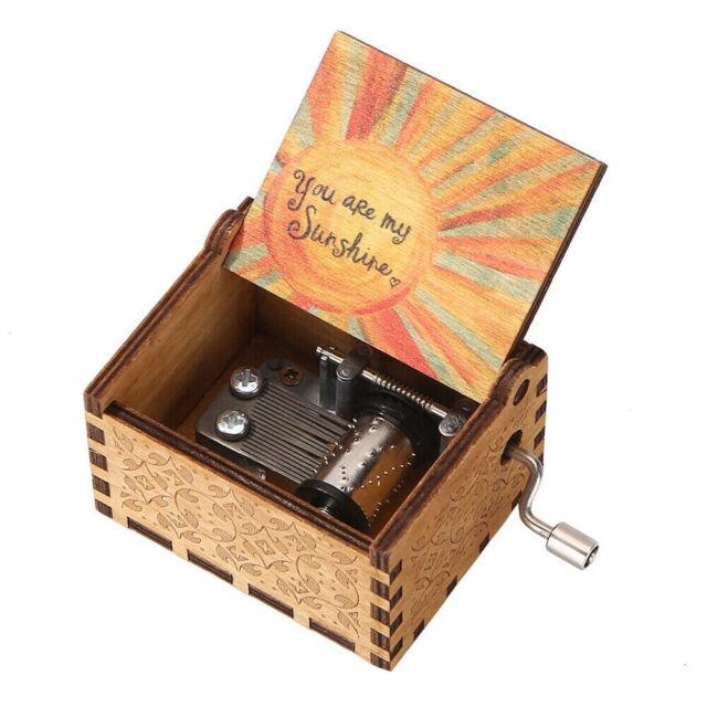 Hand Crank Toy Kid Gift Handmade You Are My Sunshine Wooden Music Box Retro
