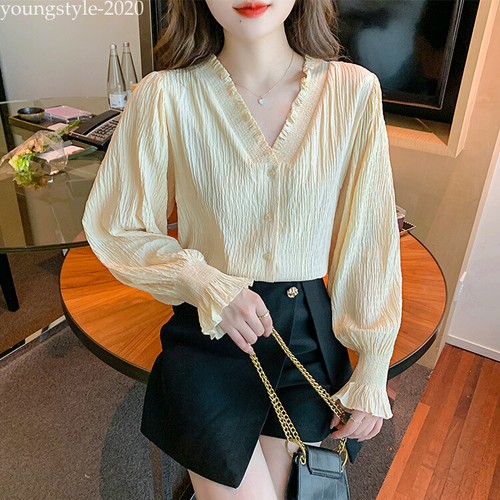New Spring Fashion Korean Women Button Down Shirt Career Casual Business Blouse - Picture 5 of 106