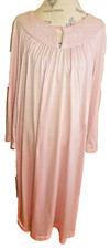 VINTAGE DELICATE PINK w/EMBROIDERY SHADOWLINE LONG BRUSHED NYLON NIGHTGOWN LARGE
