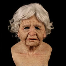 Old Woman Mask Latex Halloween Cosplay Party Realistic Full Face Masks Headgear
