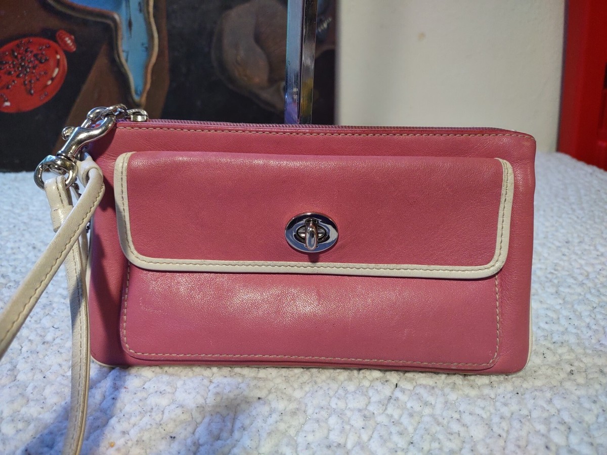 Vintage Coach Pink & White Leather Turn-lock Wristlet | eBay