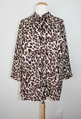 ROAMAN'S Top Blouse Plus Sz. 22W Beige Brown Animal Print LS Casual Career #04