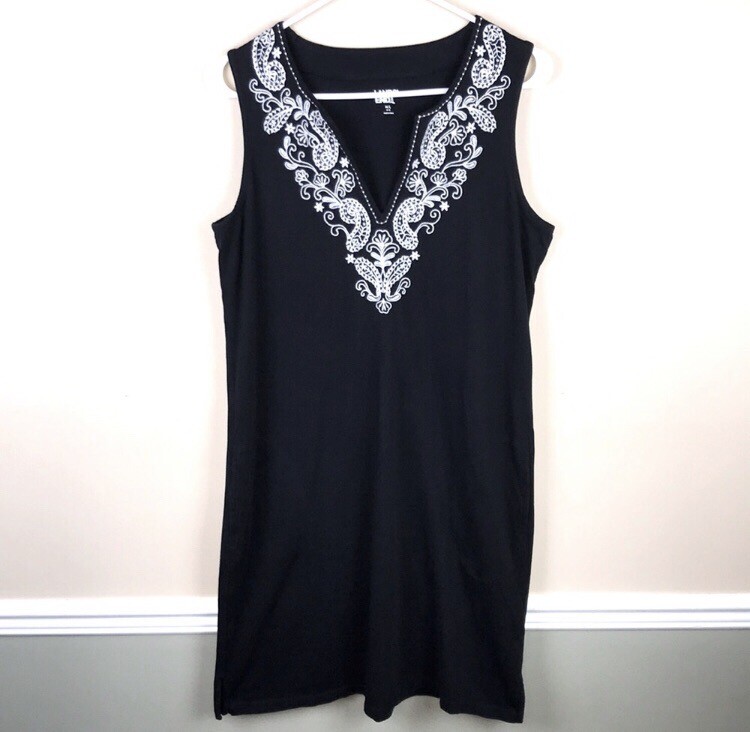 Lands' End Women's Floral Embroidered Split Neck Sleeveless Shift Dress Sz  M / L | eBay