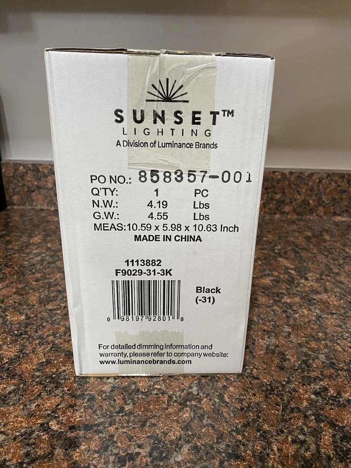 Sunset Lighting F9029-31-3K LED 10-1/4IN Square 12W 120V DIM Frost Glass,Black - Image 3 of 3