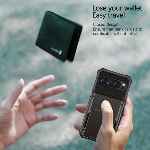 For Google Pixel 9 Pro XL/9Pro/9 Heavy Duty Back Flip Card Slots Shockproof Case - 第 9/17 張圖片