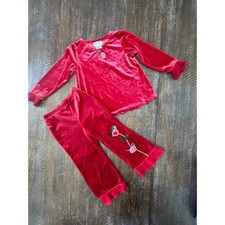 Vintage Children's Place Velvet Outfit Rose Applique Red Top  Pants Set 3T