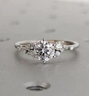 Cluster Engagement Ring 14K White Gold Over 6 Prong Round Moissanite Wedding Rin