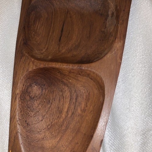 MCM Hand Carved Teak Wood Divided Serving Tray 22" Party Food Plate Sushi - Picture 6 of 14