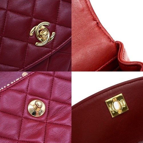 CHANEL CC Logo Mini Matelasse Chain Shoulder Bag Leather Red Vintage 310RF238 - Picture 10 of 19