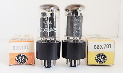 Matched Pair New Old Stock GE 6BX7GT Twin Triode Amplifier Tubes