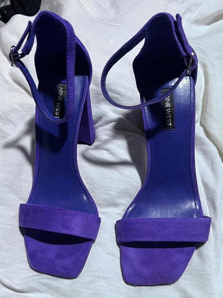 Nine West Púrpura Gamuza Tacones Altos Mujeres Correa al Tobillo Peep Toe Zapatos Sandalia 8 1/2 Foto 3 de 4
