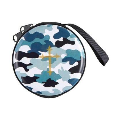 Blue Camouflage Rosary Case Hardshell Zip-Around w/ Strap & Bonus Carabiner