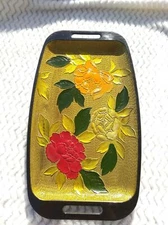 Vintage retro Japanese floral serving tray red yellow Vibrant Mcm