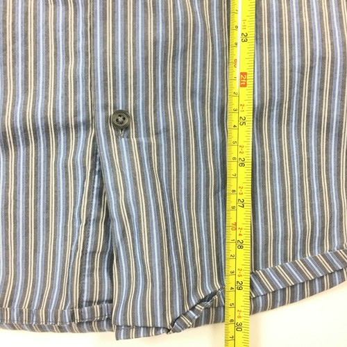 Camisa Merona Azul Gris a Rayas Botones Mangas Largas 100% Algodón Talla L - Imagen 5 de 9